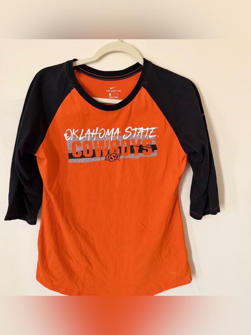 Nike Women’s Oklahoma State Cowboys Orange & Black Raglan Tee